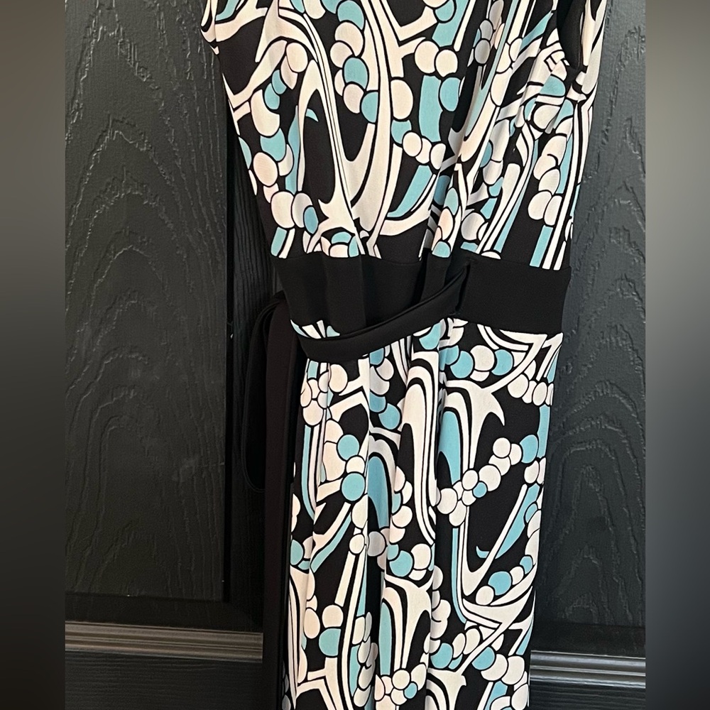 Bebe Y2K Wrap Dress XS Black Blue Print Stretch Lined. - Picture 10 of 10